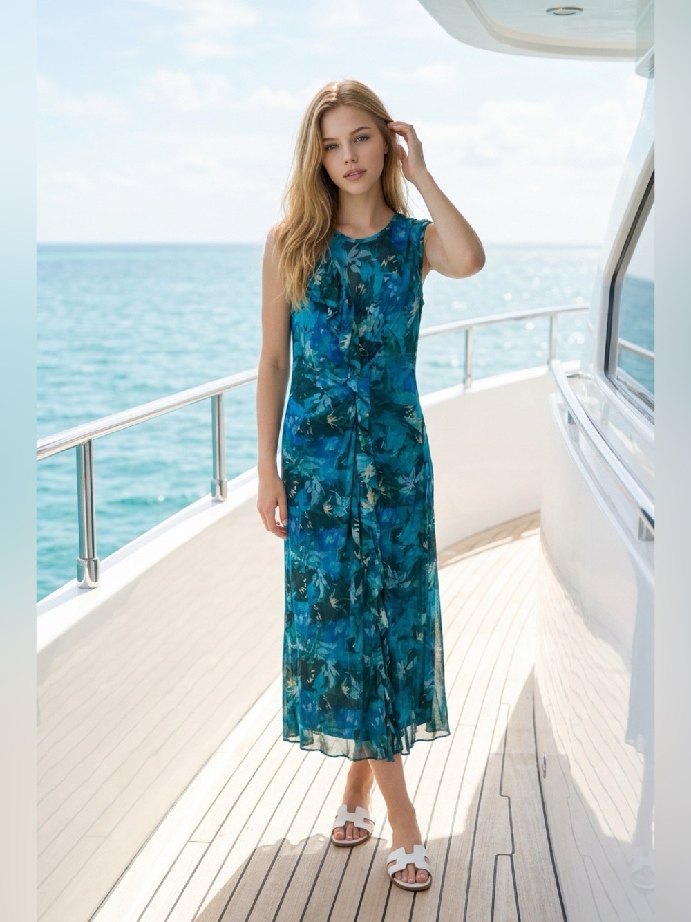 Ulla Johnson Teal Floral Sleeveless Maxi Coverup